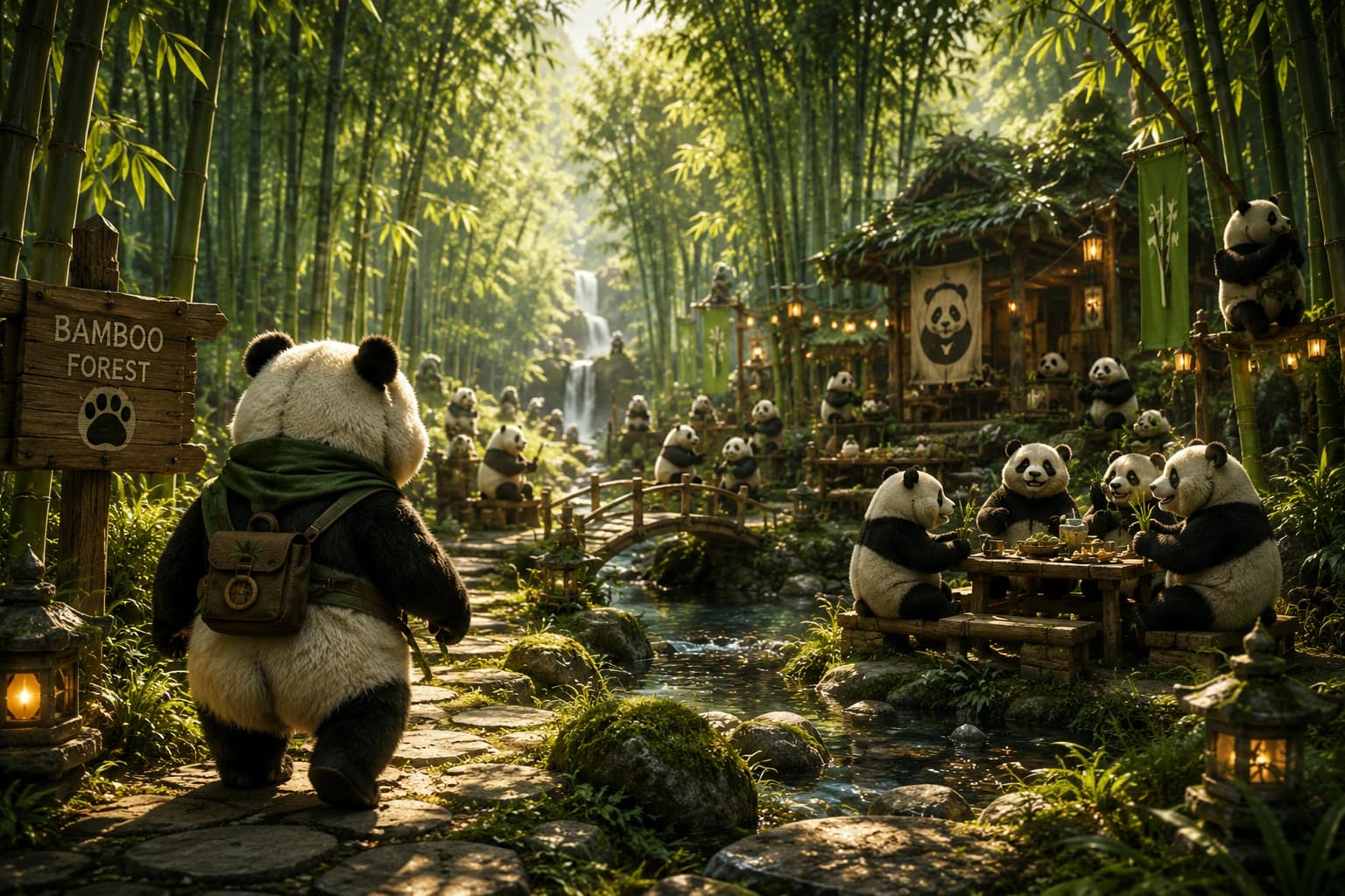 Pandas gathering in the ZhuBao Bamboo Forest community