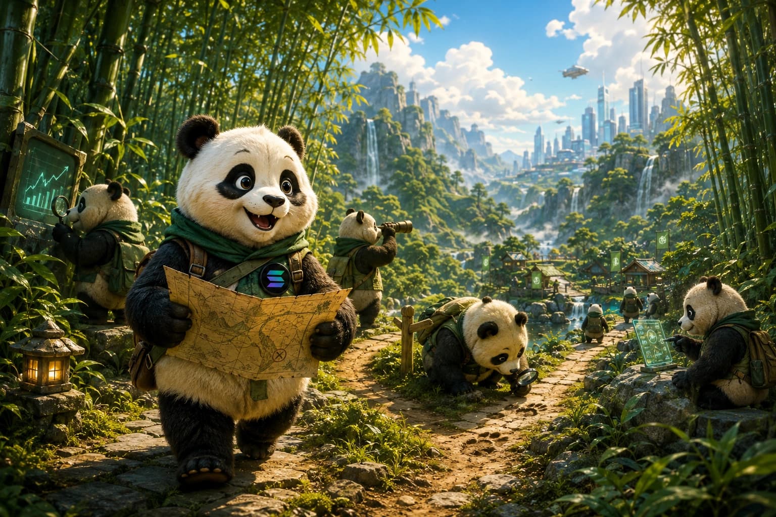 Pandas exploring beyond the Bamboo Forest on a discovery hunt